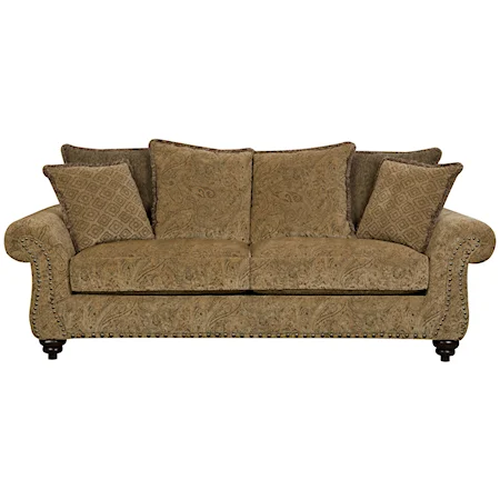 Traditional Styled Sofa Sleeper with Pillow Back and Nail Head Trim